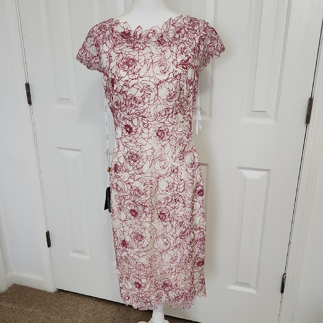 *Nwt Tadashi Shoji Lace Dress 8 Floral Roses Cottagecore Wedding Guest Coquette